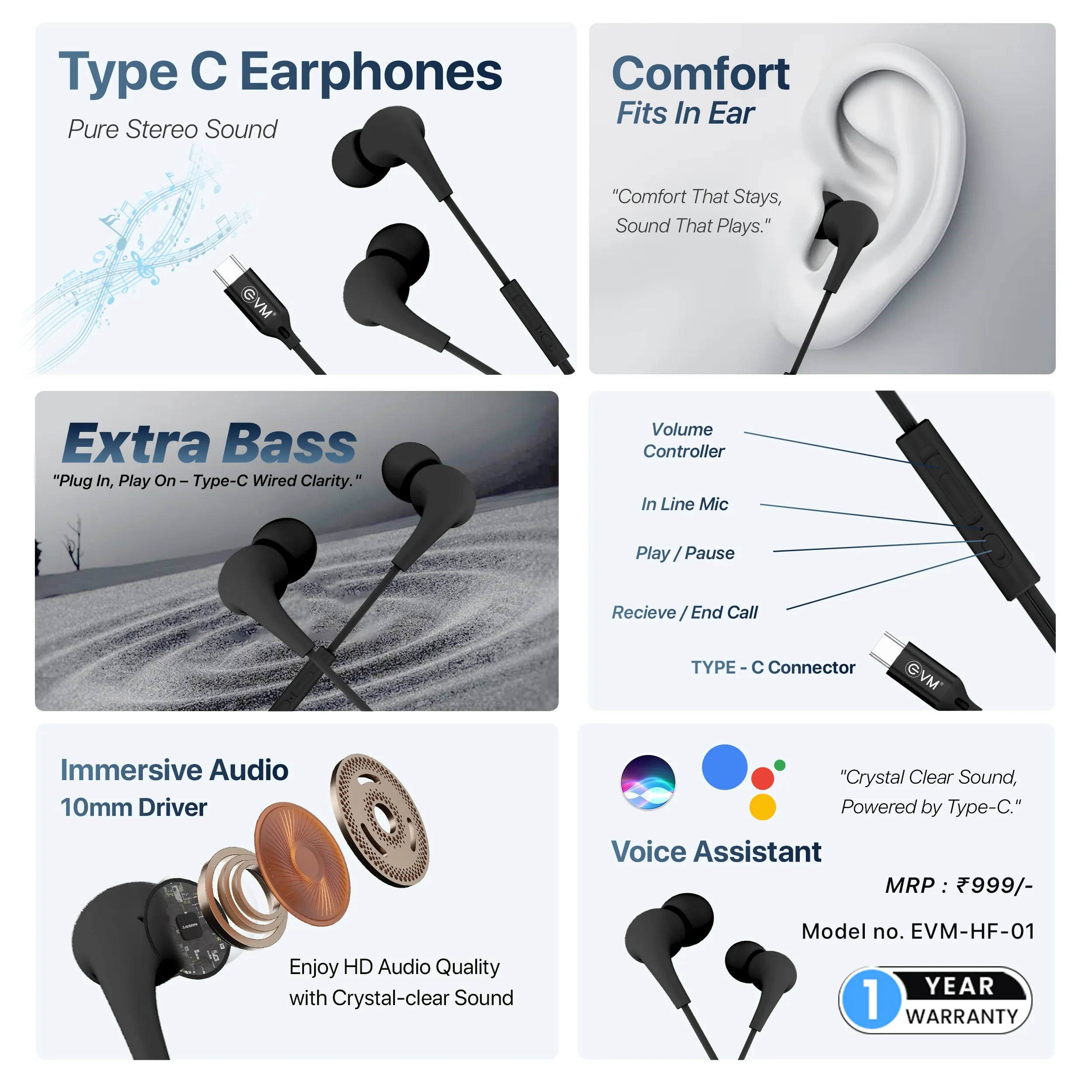 EVM Type-C Earphone (EVM-HF-01) Black view 4